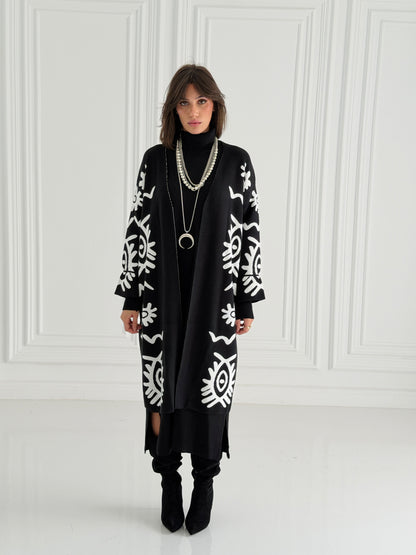 Boho Knitted coat In Black