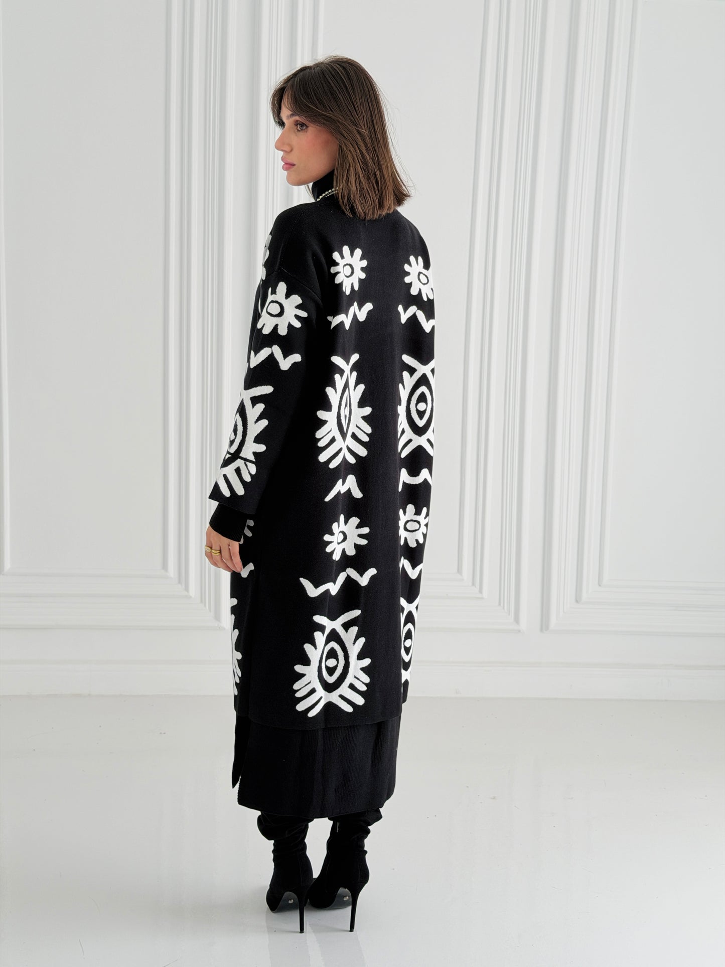 Boho Knitted coat In Black