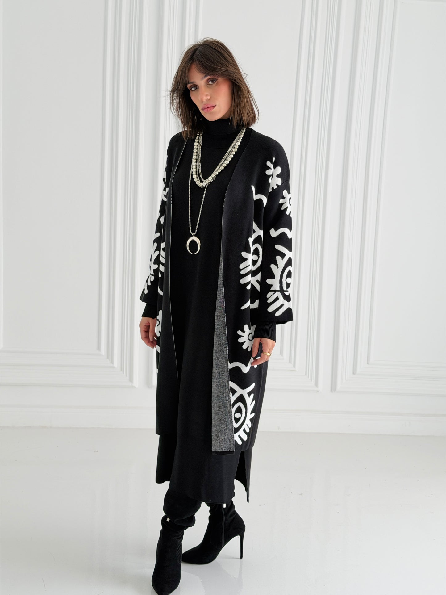 Boho Knitted coat In Black