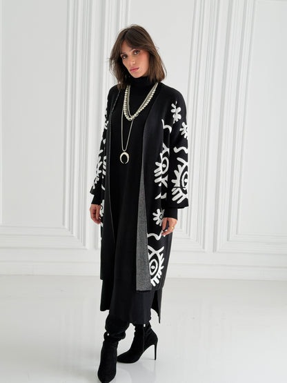 Boho Knitted coat In Black