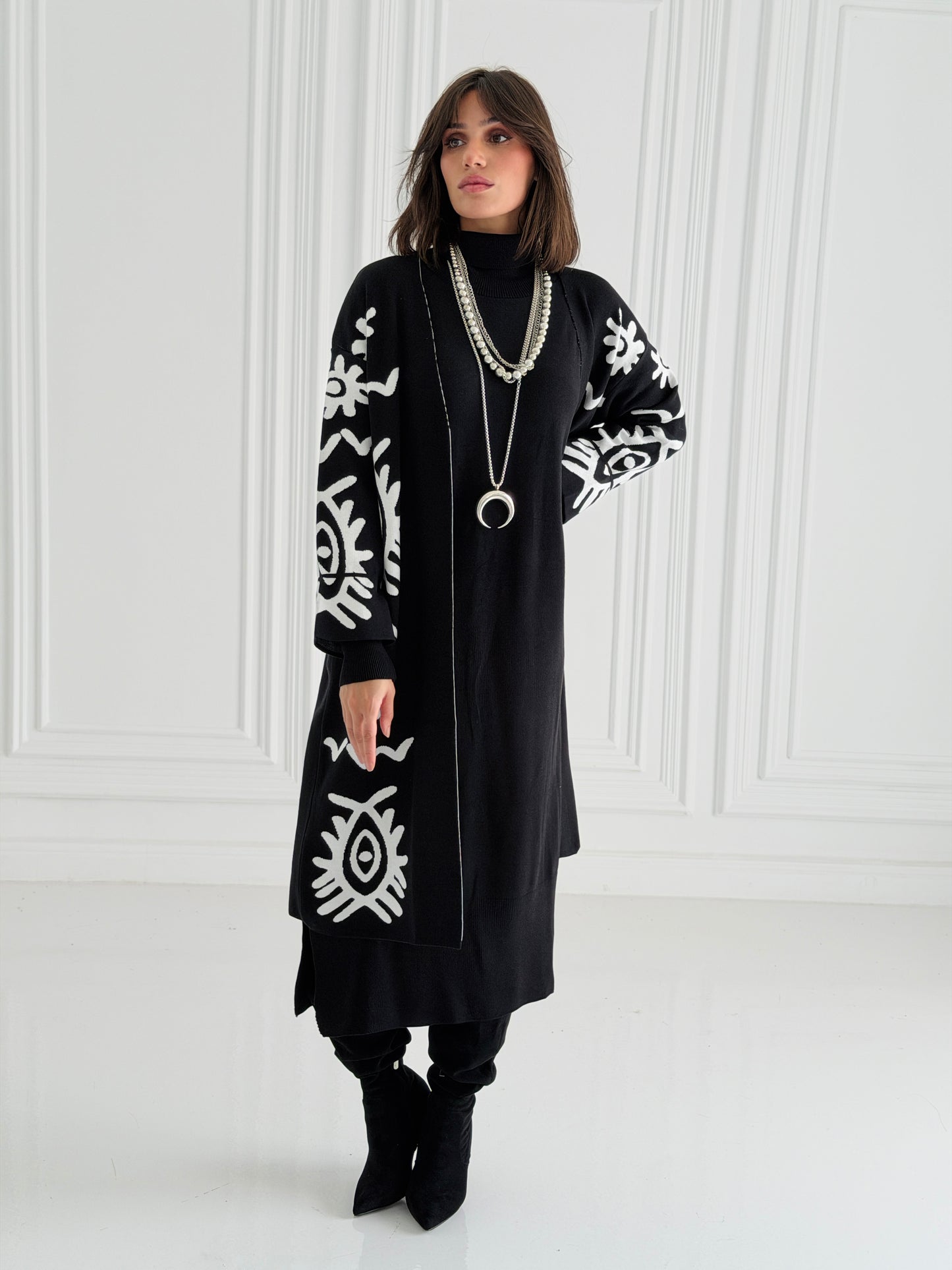 Boho Knitted coat In Black