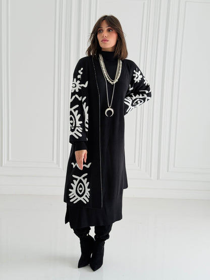 Boho Knitted coat In Black