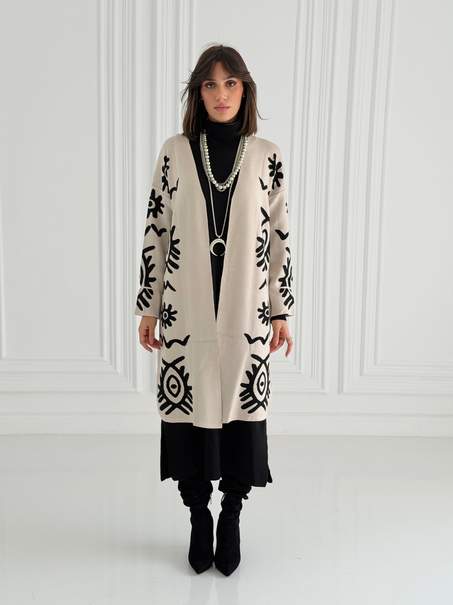 Boho Knitted coat In Off-White
