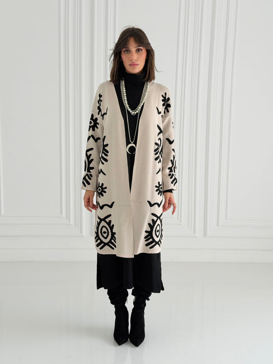 Boho Knitted coat In Off-White