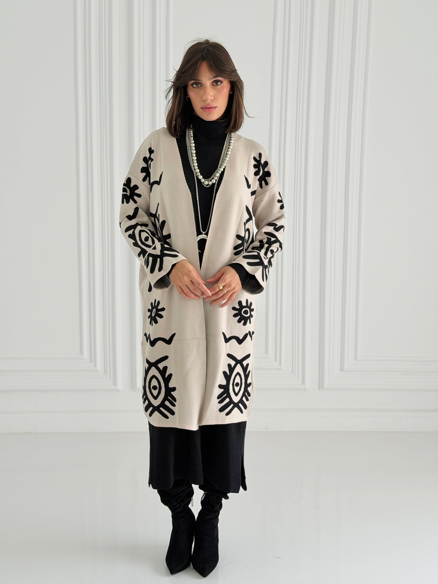 Boho Knitted coat In Off-White