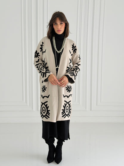Boho Knitted coat In Off-White