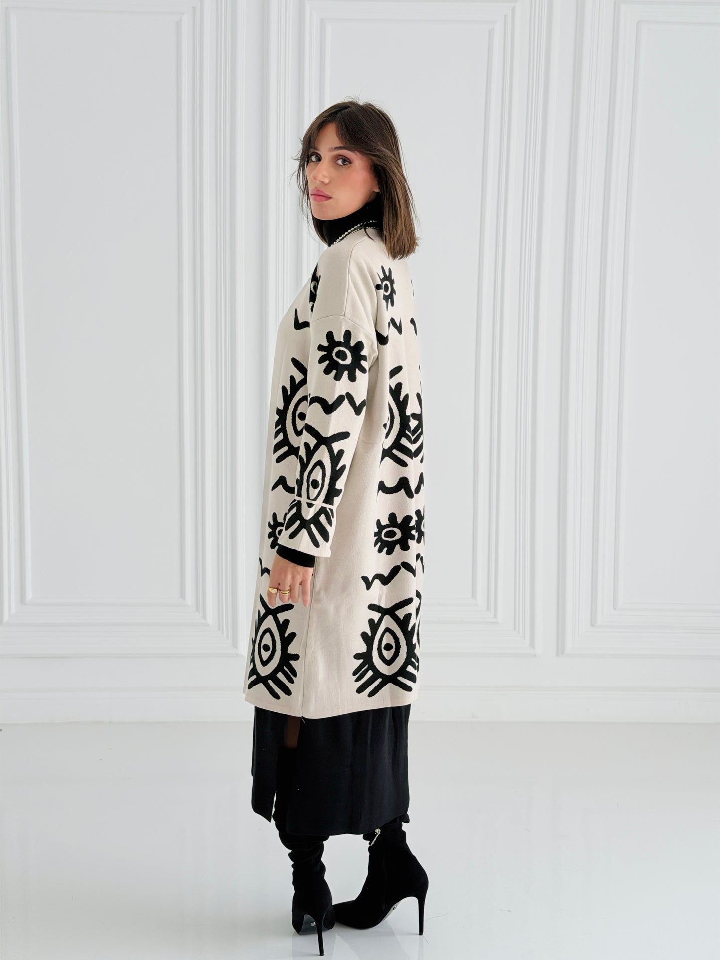 Boho Knitted coat In Off-White