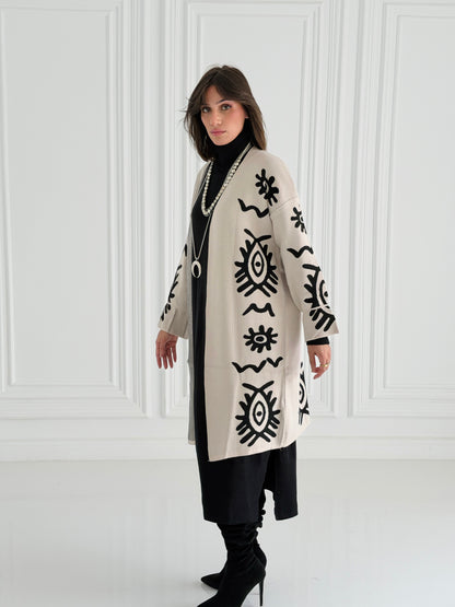 Boho Knitted coat In Off-White