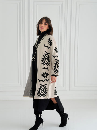 Boho Knitted coat In Off-White