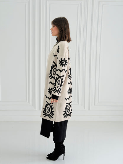 Boho Knitted coat In Off-White