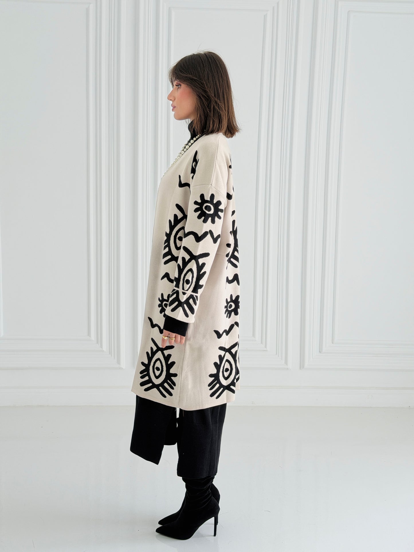 Boho Knitted coat In Off-White