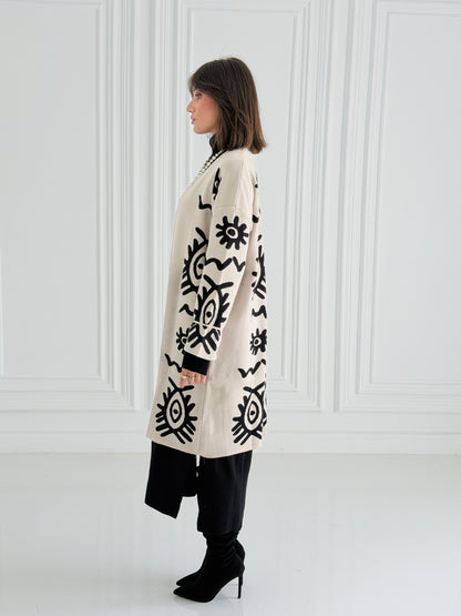 Boho Knitted coat In Off-White
