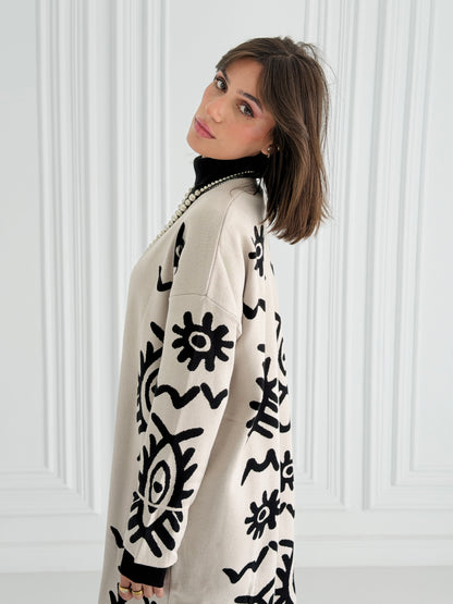 Boho Knitted coat In Off-White