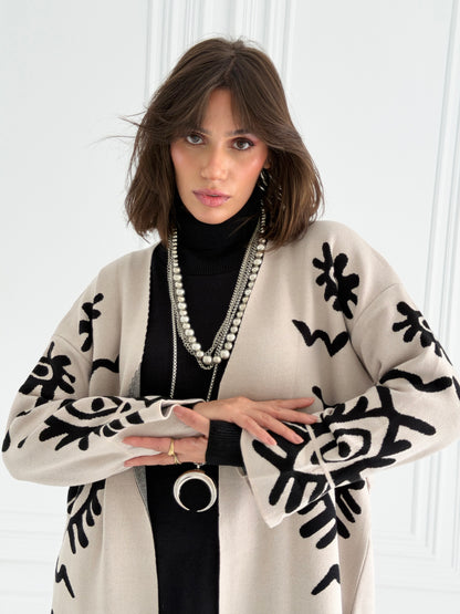 Boho Knitted coat In Off-White