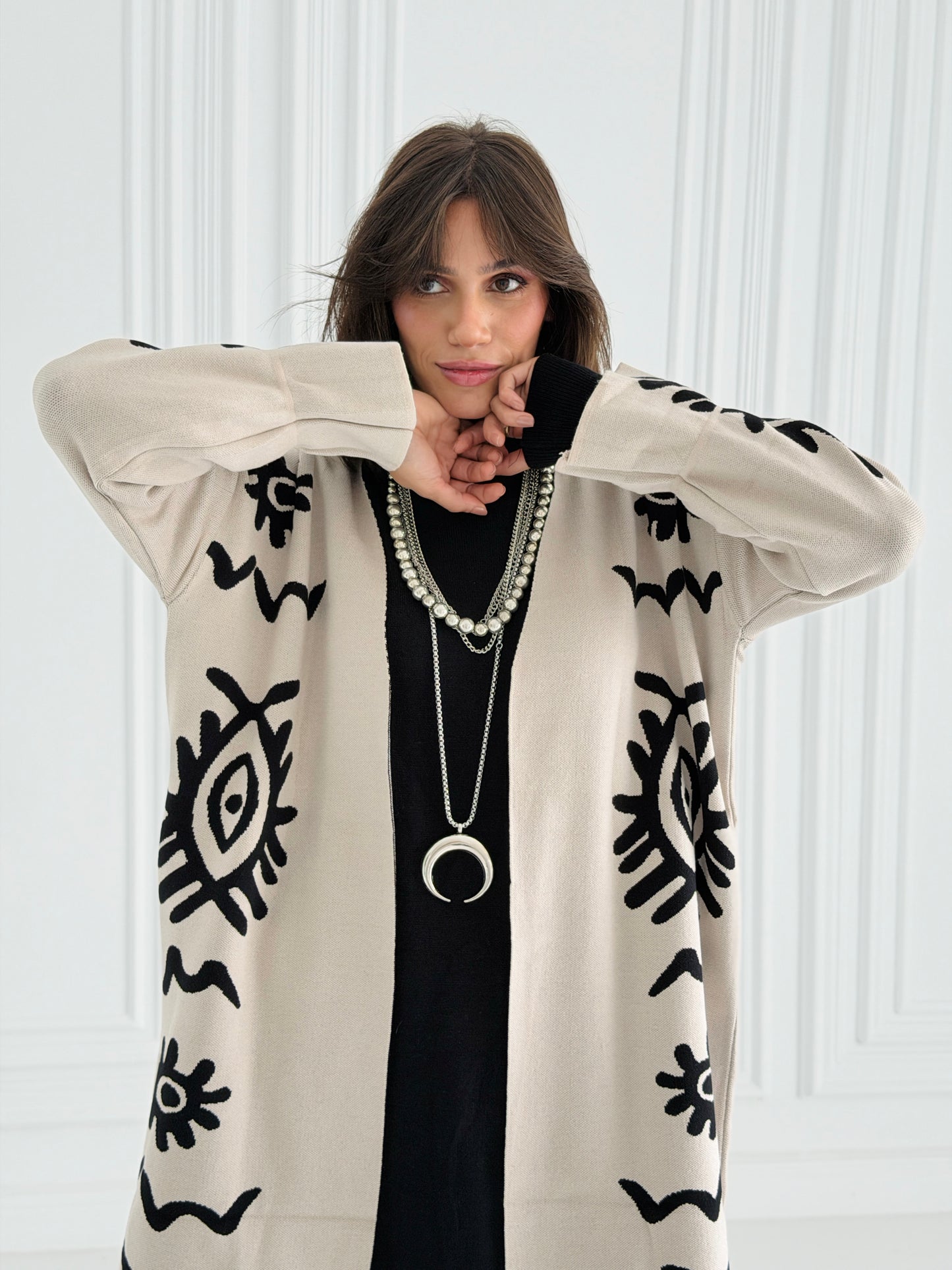 Boho Knitted coat In Off-White