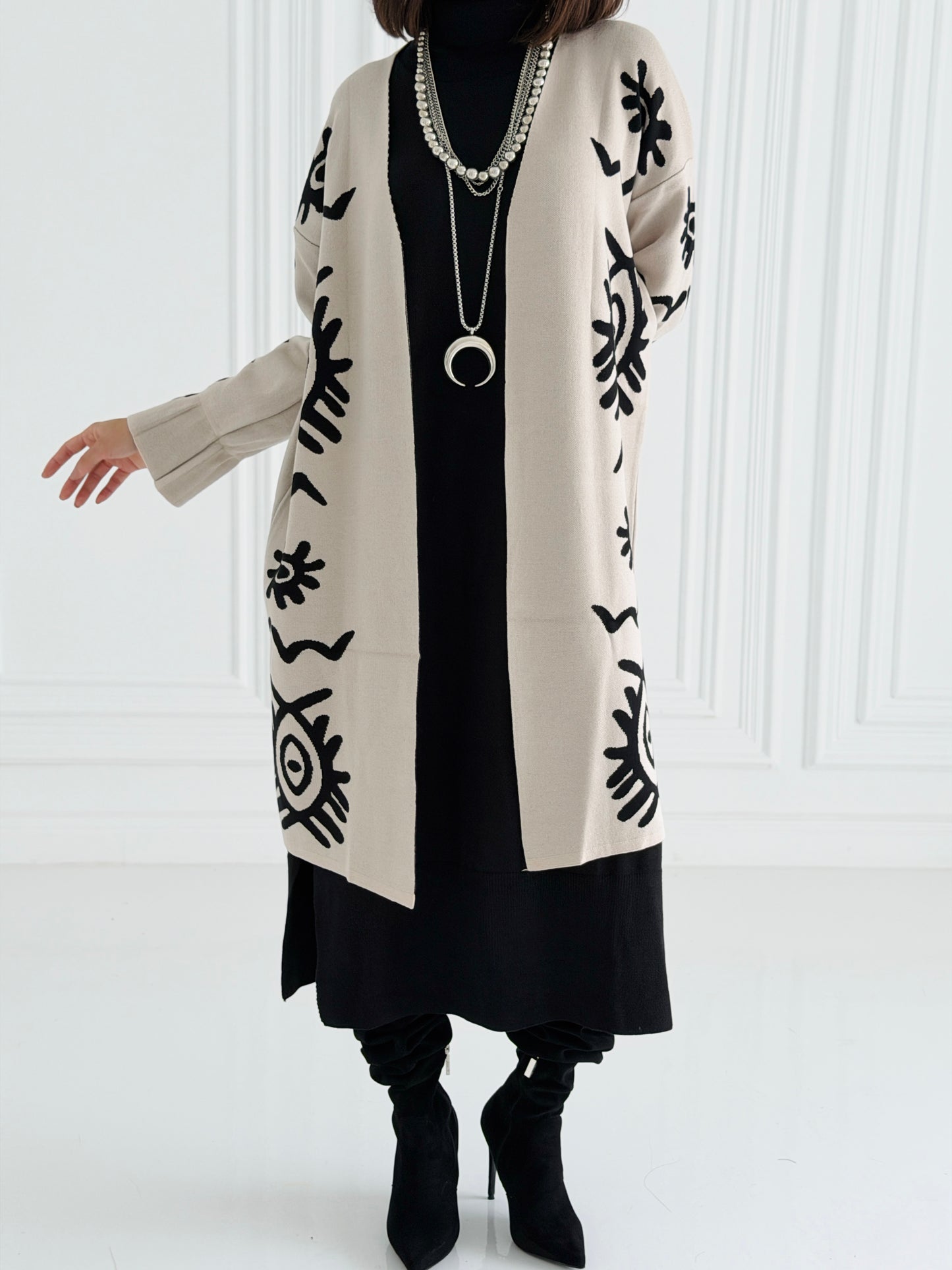 Boho Knitted coat In Off-White
