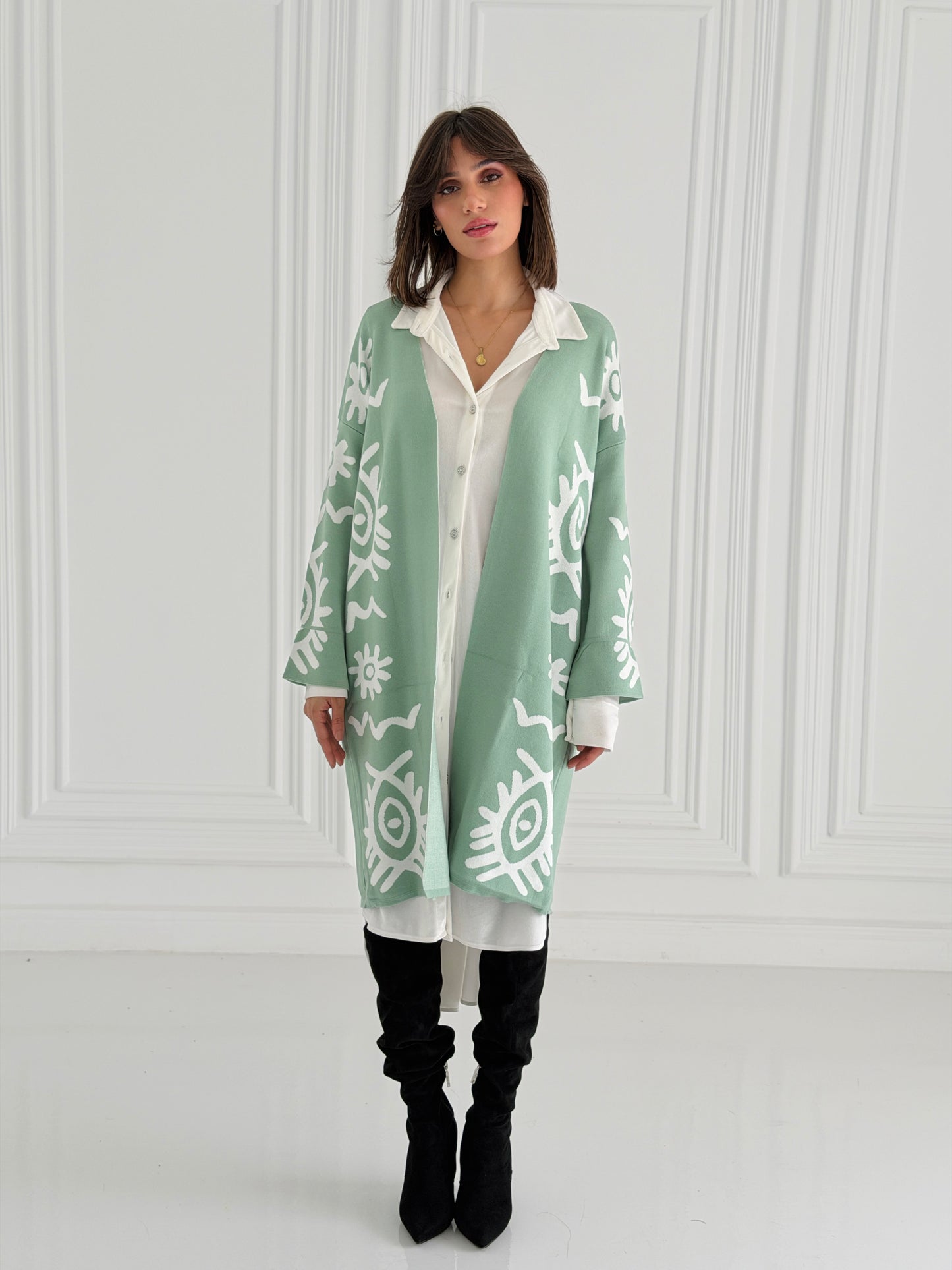 Boho Knitted coat In Mint