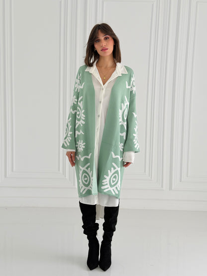 Boho Knitted coat In Mint