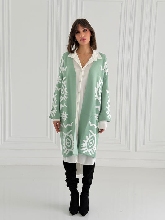 Boho Knitted coat In Mint