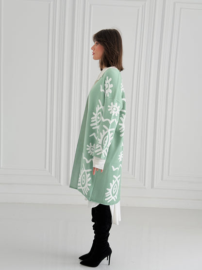 Boho Knitted coat In Mint