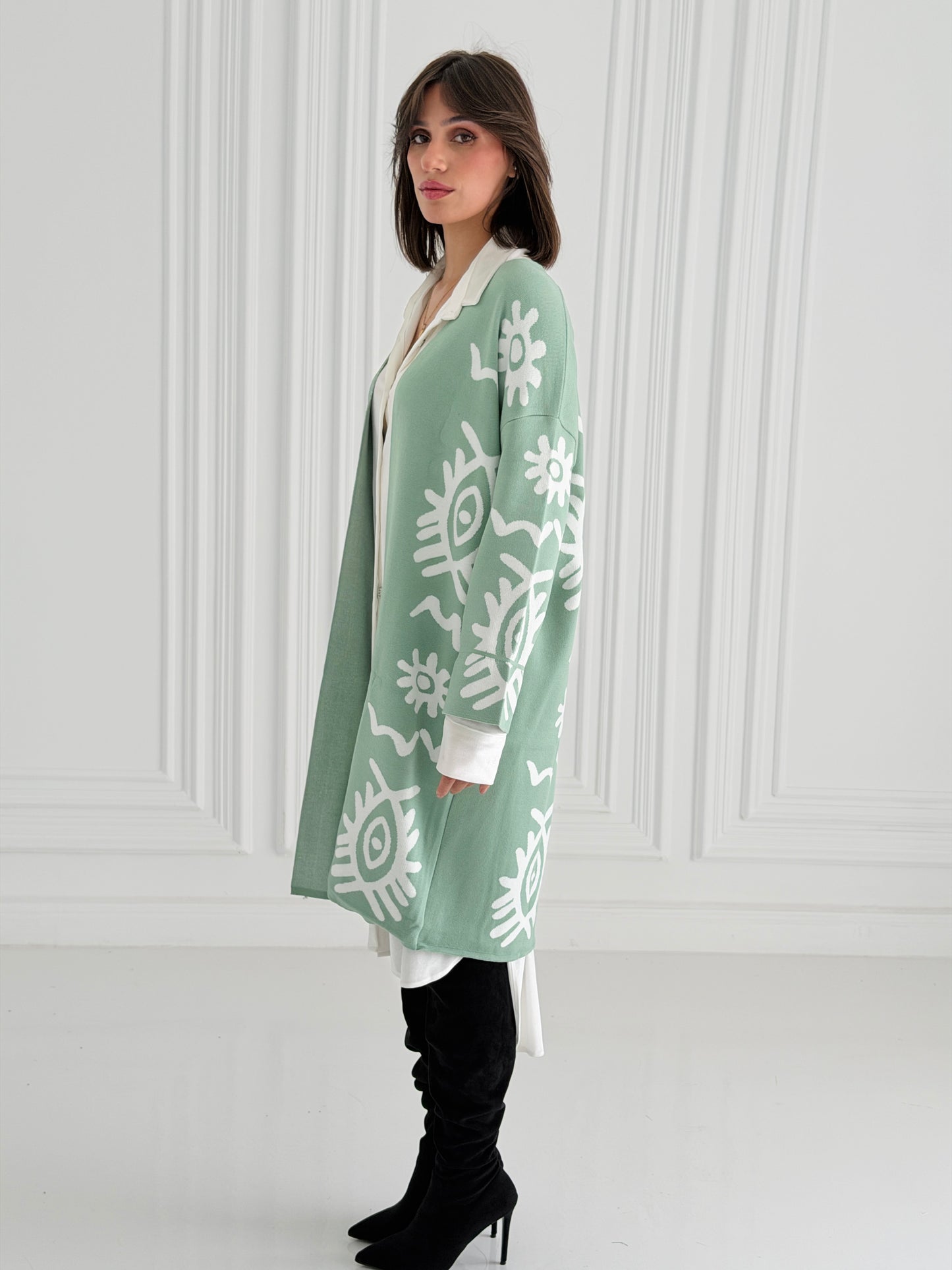 Boho Knitted coat In Mint