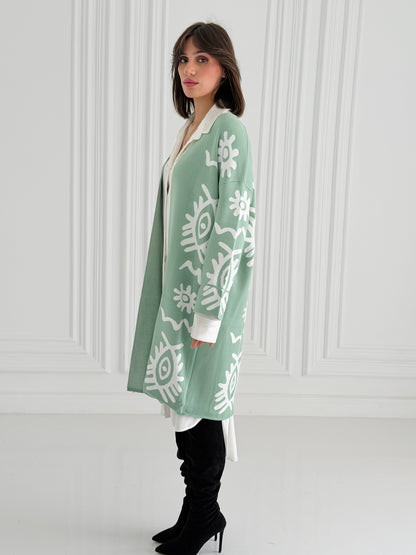 Boho Knitted coat In Mint