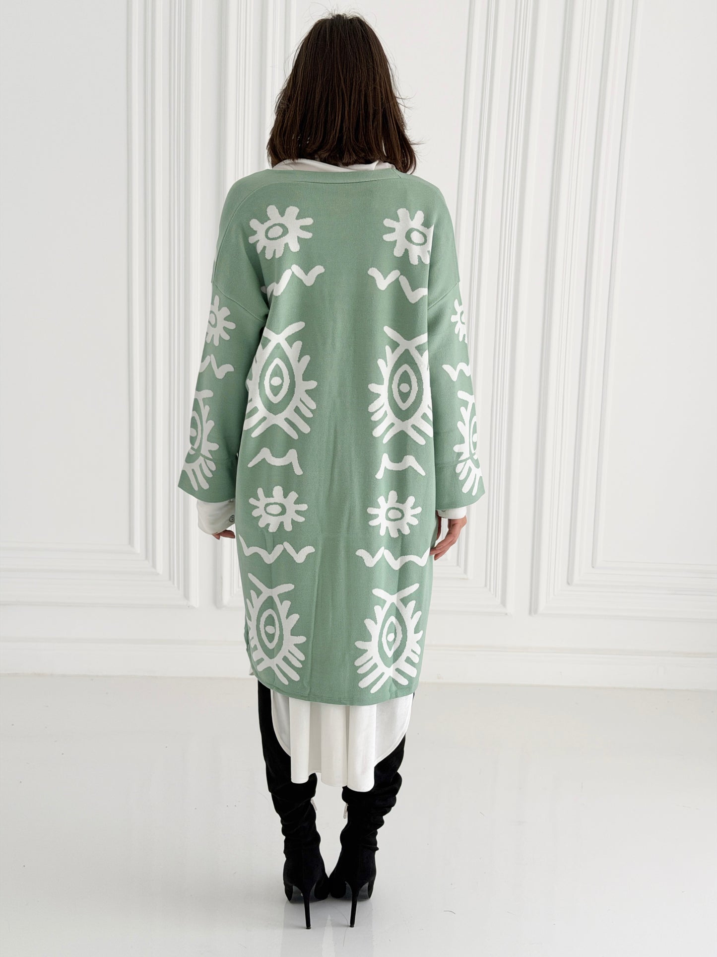 Boho Knitted coat In Mint