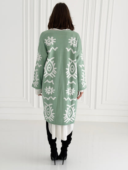 Boho Knitted coat In Mint