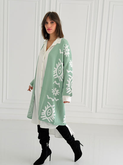 Boho Knitted coat In Mint