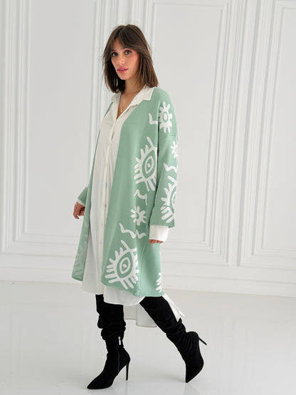 Boho Knitted coat In Mint