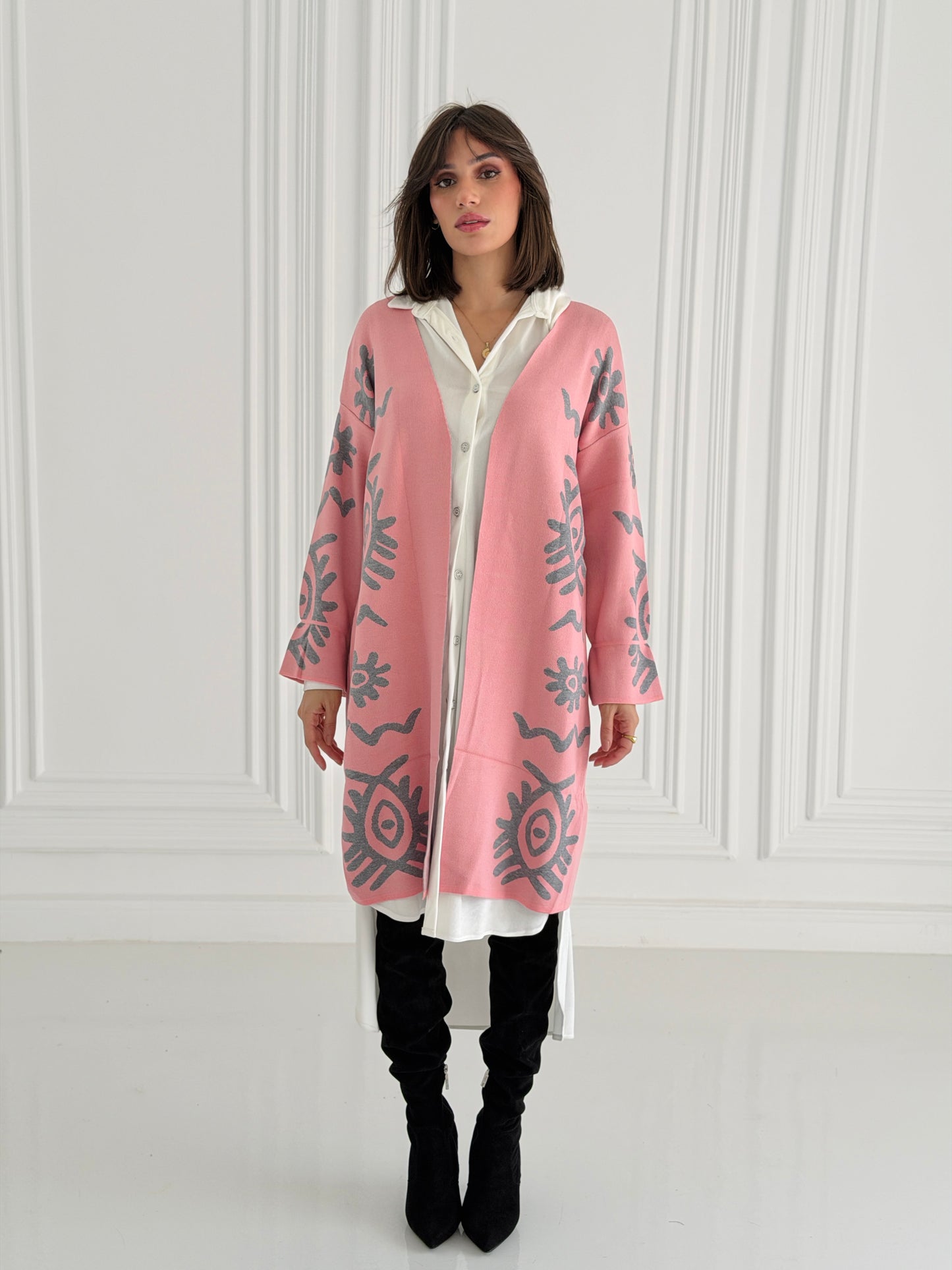 Boho Knitted coat In Pink