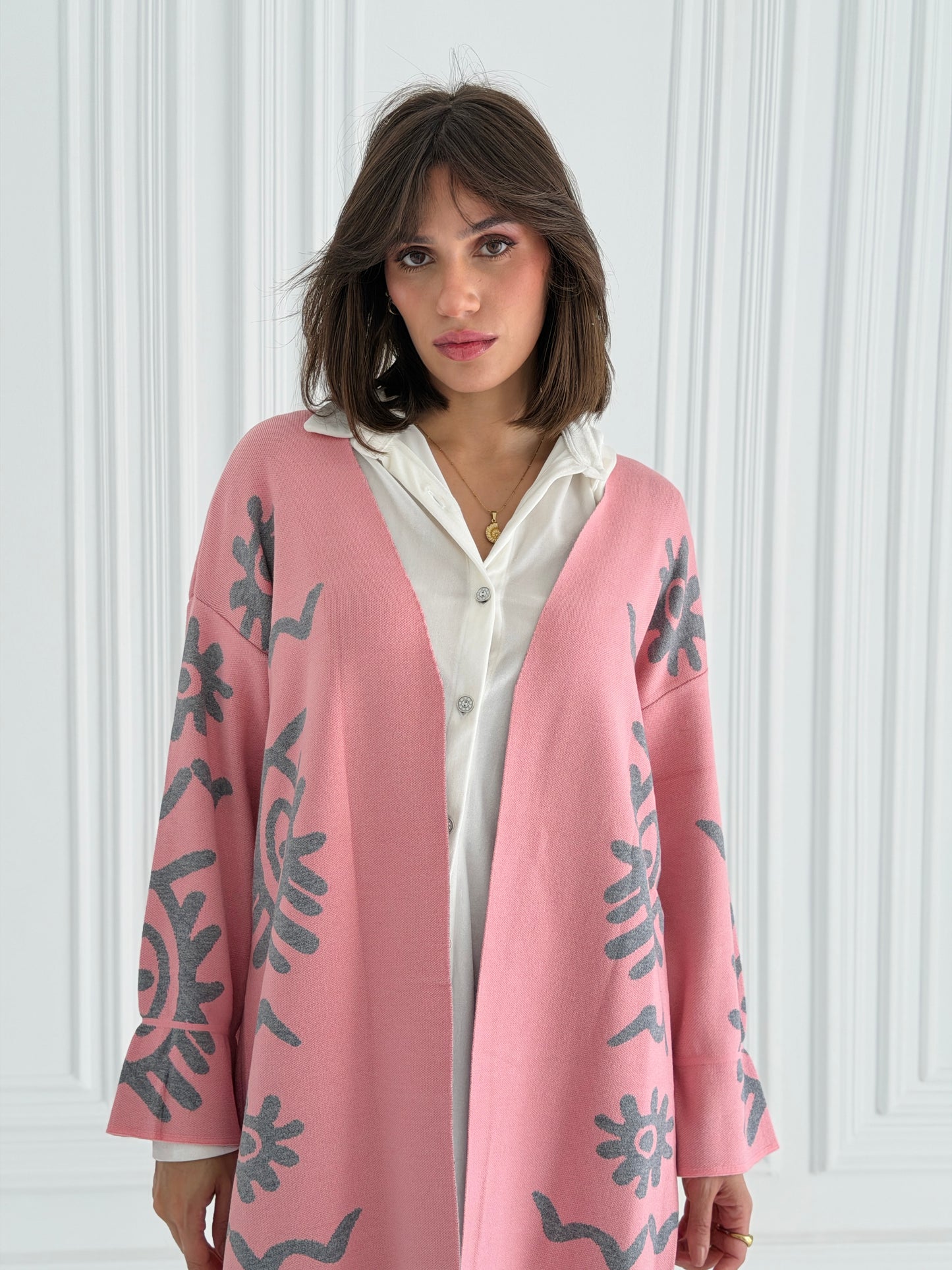 Boho Knitted coat In Pink