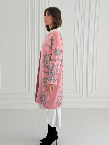 Boho Knitted coat In Pink