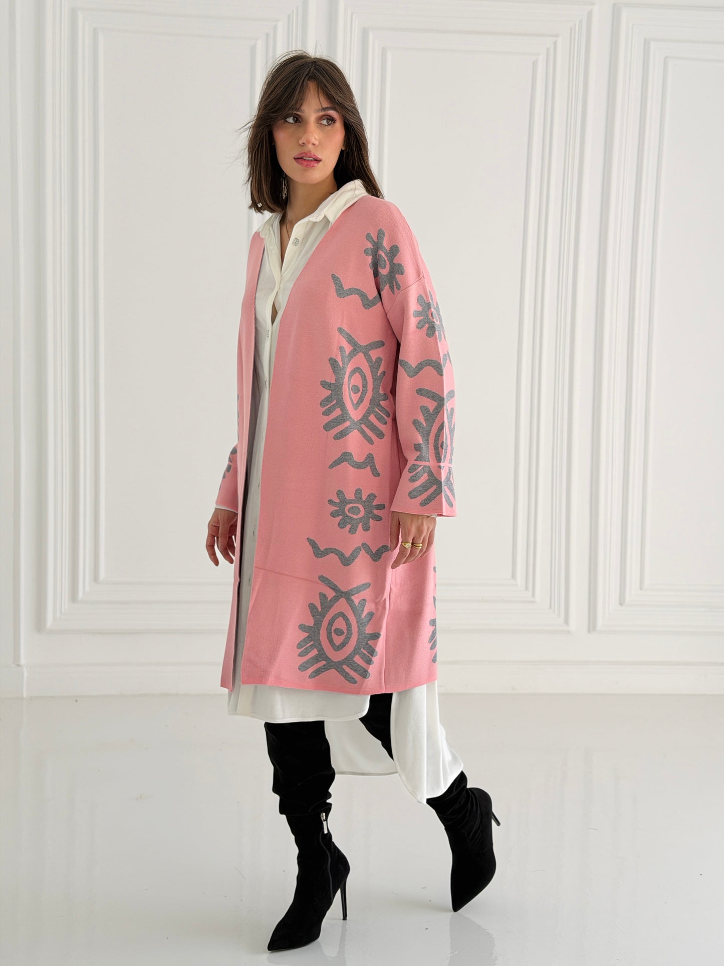 Boho Knitted coat In Pink