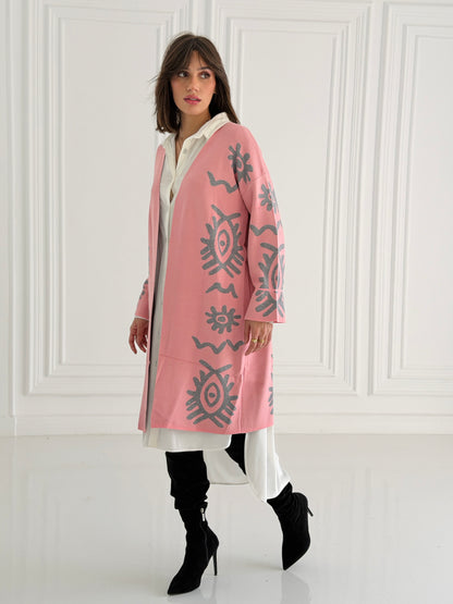 Boho Knitted coat In Pink