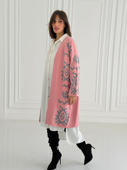Boho Knitted coat In Pink