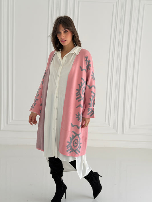 Boho Knitted coat In Pink