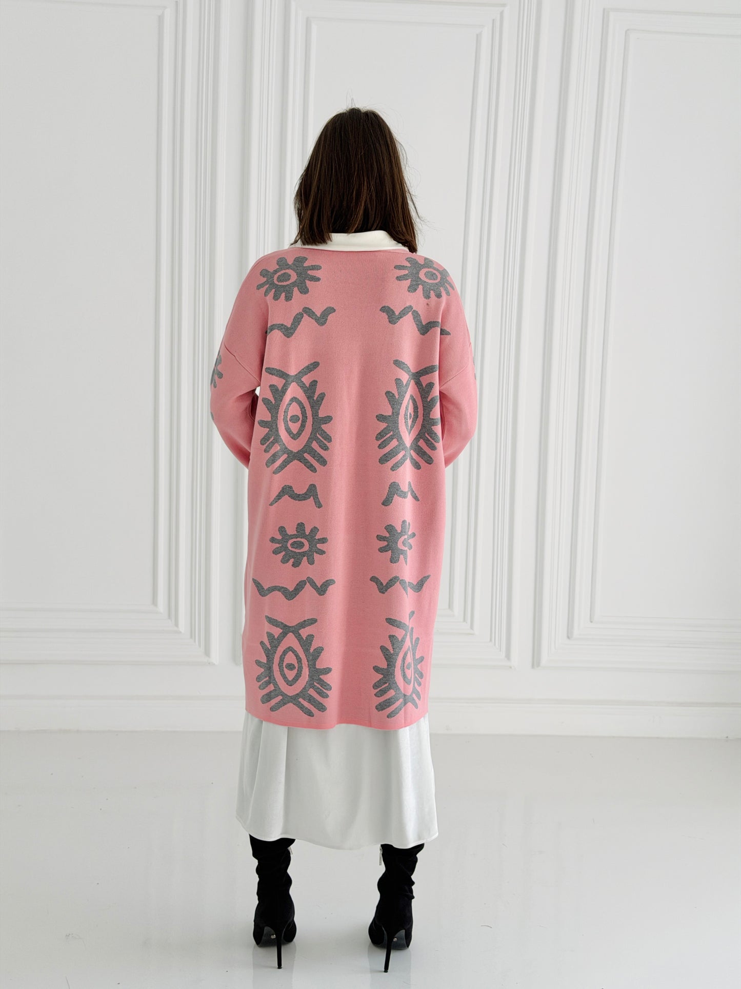Boho Knitted coat In Pink