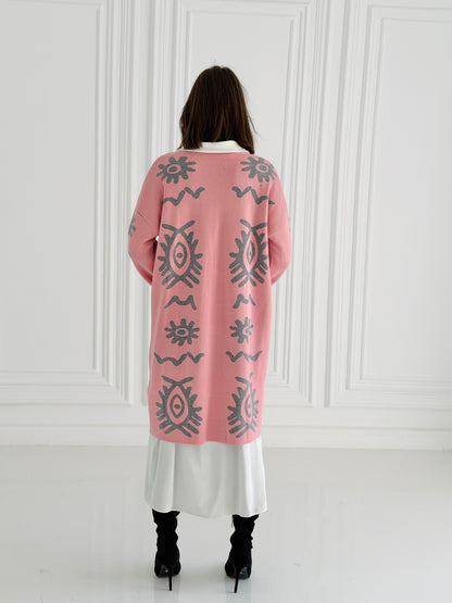 Boho Knitted coat In Pink