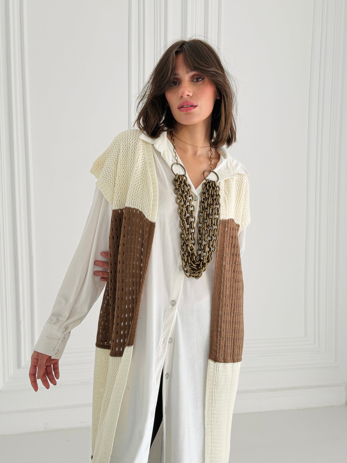 Dual Essence Knit Vest In Brown
