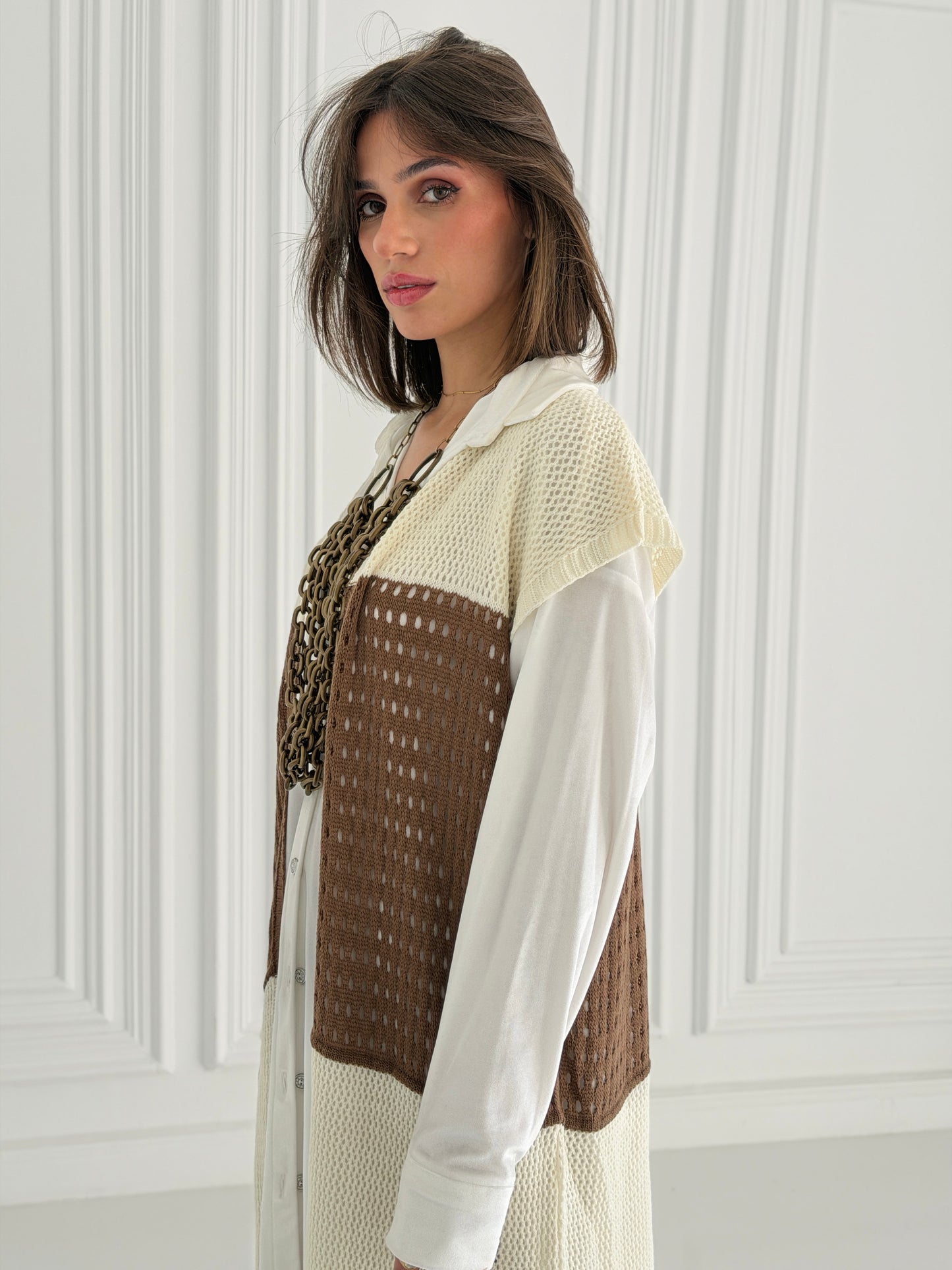 Dual Essence Knit Vest In Brown