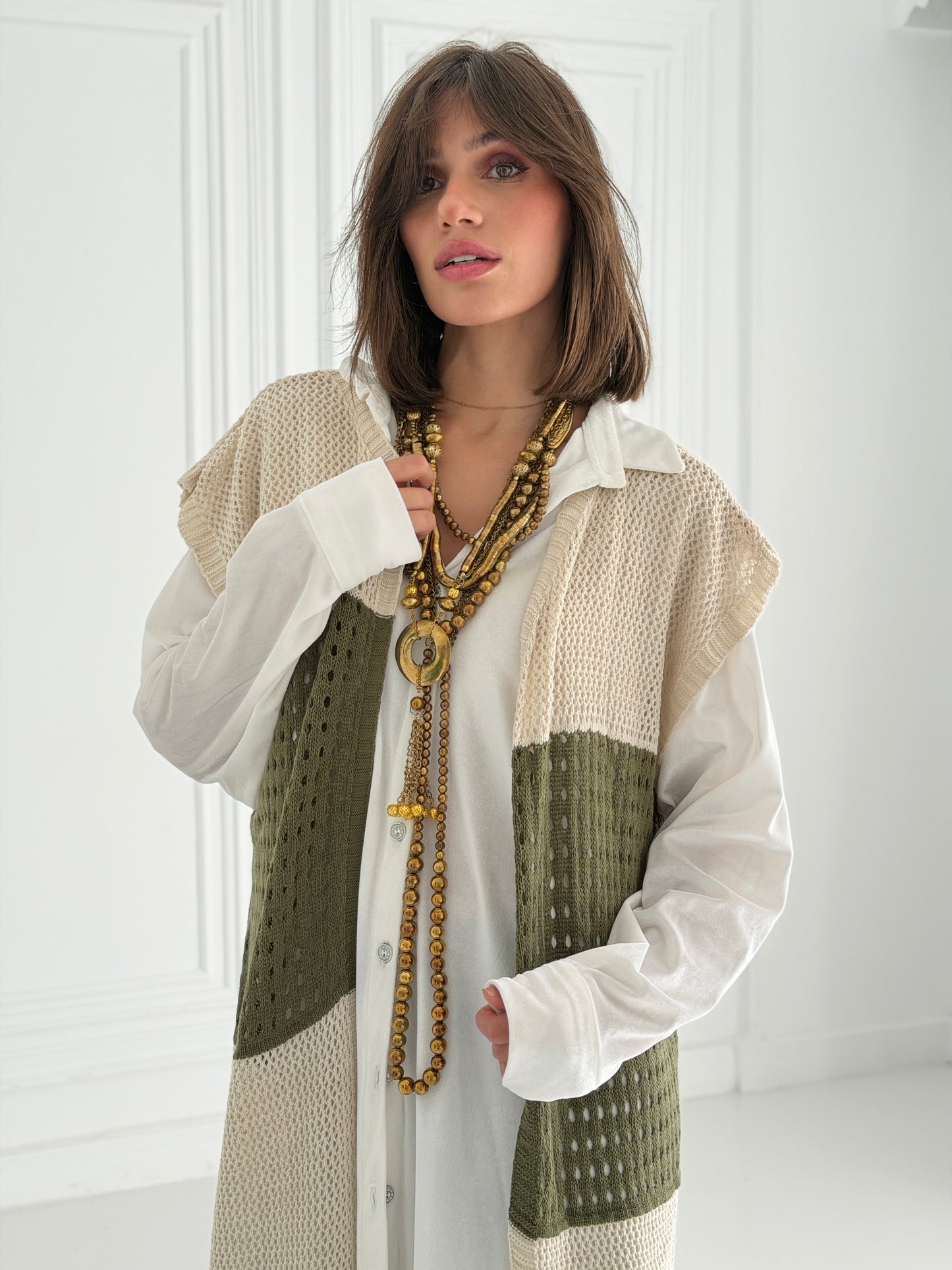 Dual Essence Knit Vest In olive