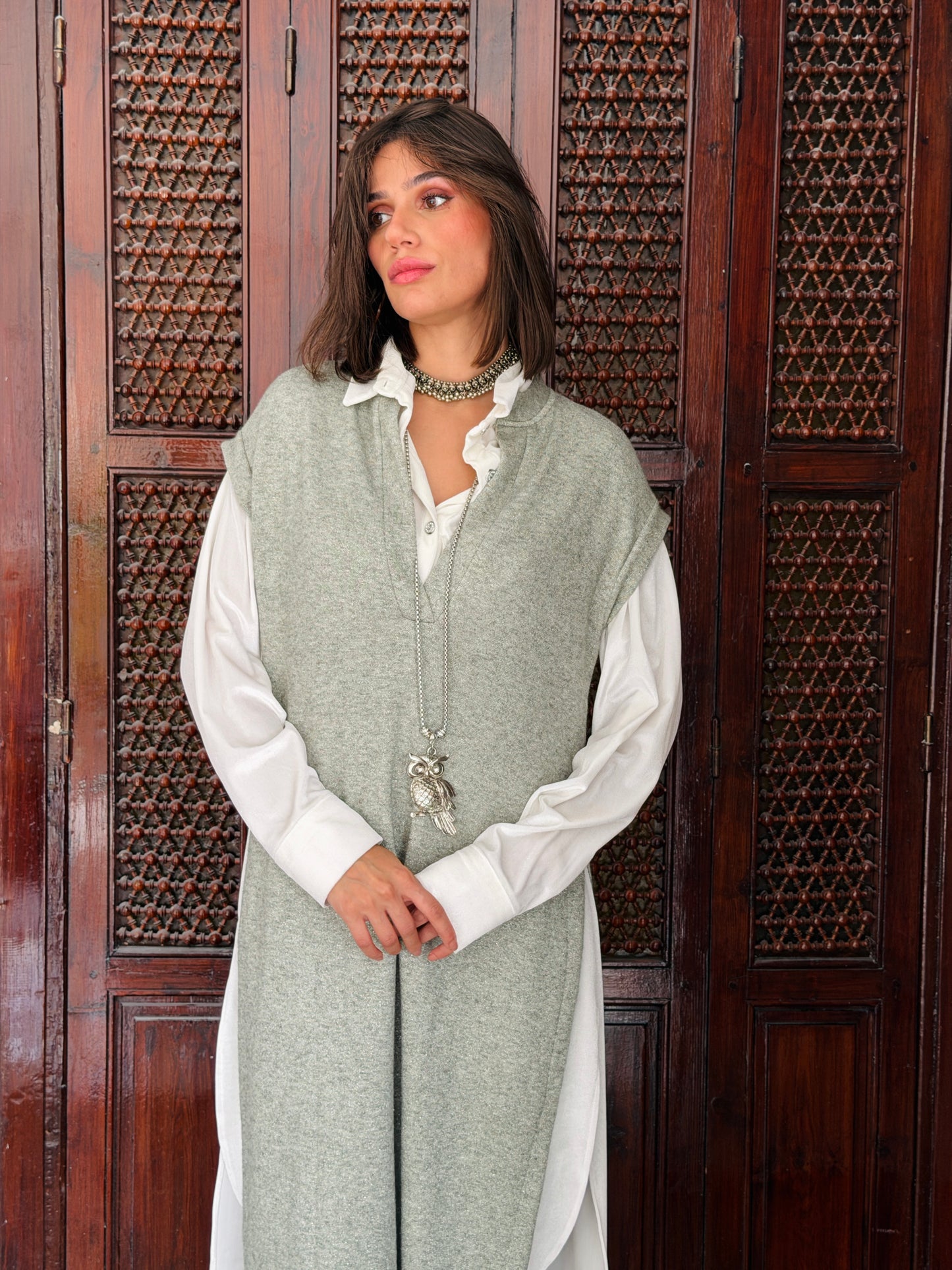 Shimmer Essence Knit Vest In Sage