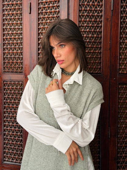 Shimmer Essence Knit Vest In Sage