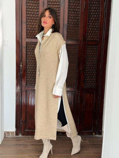 Shimmer Essence Knit Vest In Beige