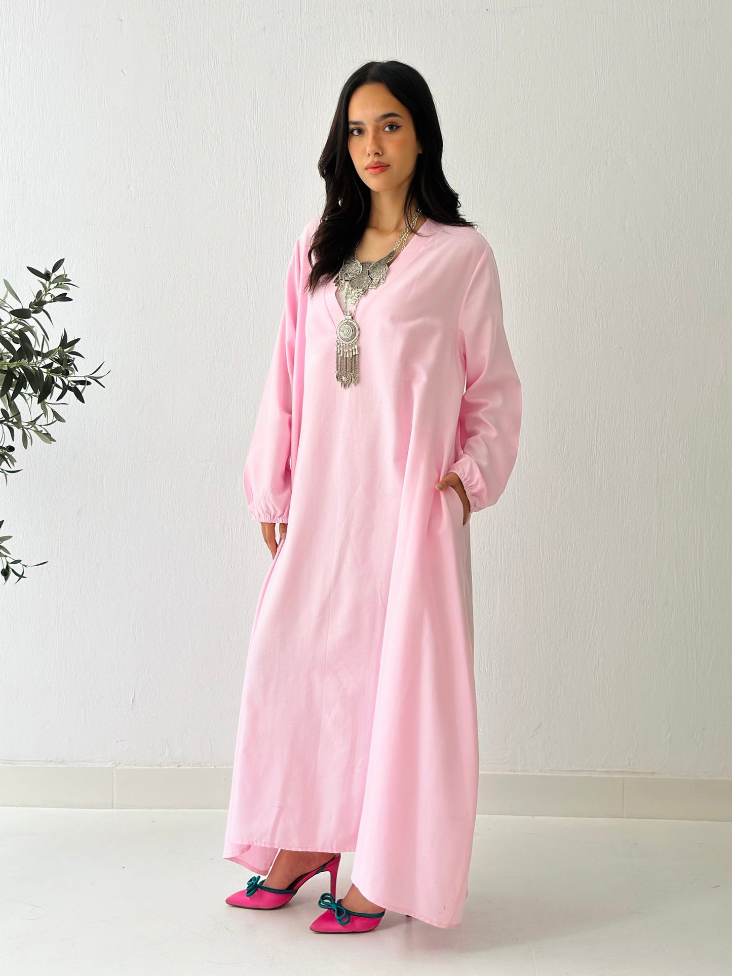 Linen Oxford Dress - Pink