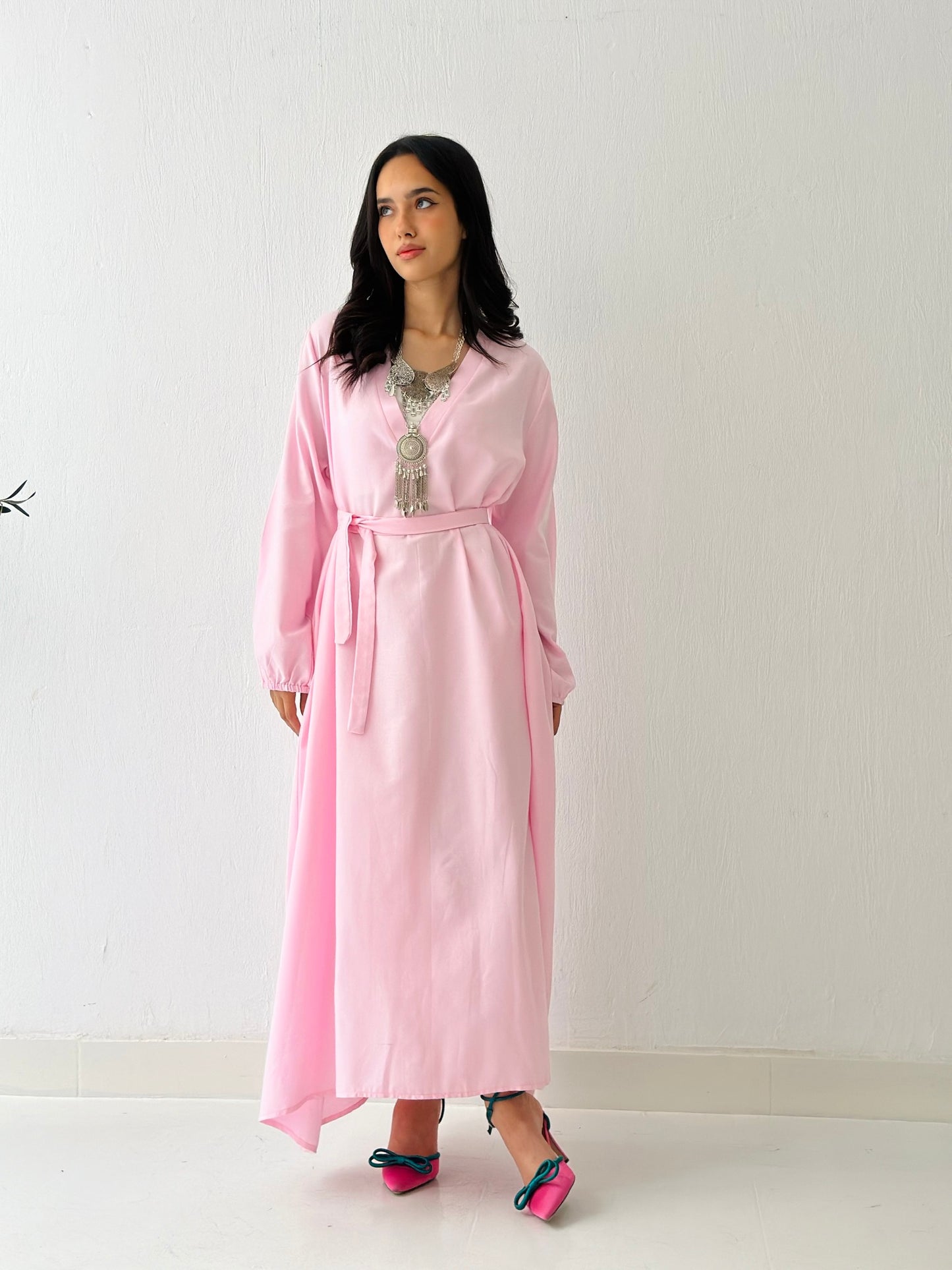 Linen Oxford Dress - Pink