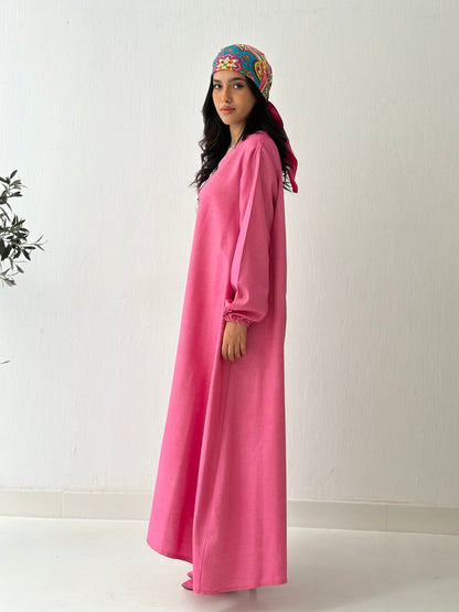 Linen Oxford Dress - Hot Pink