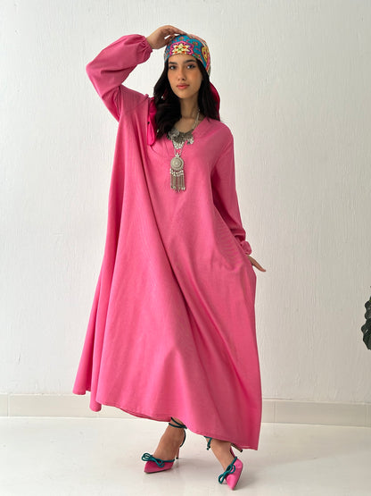 Linen Oxford Dress - Hot Pink