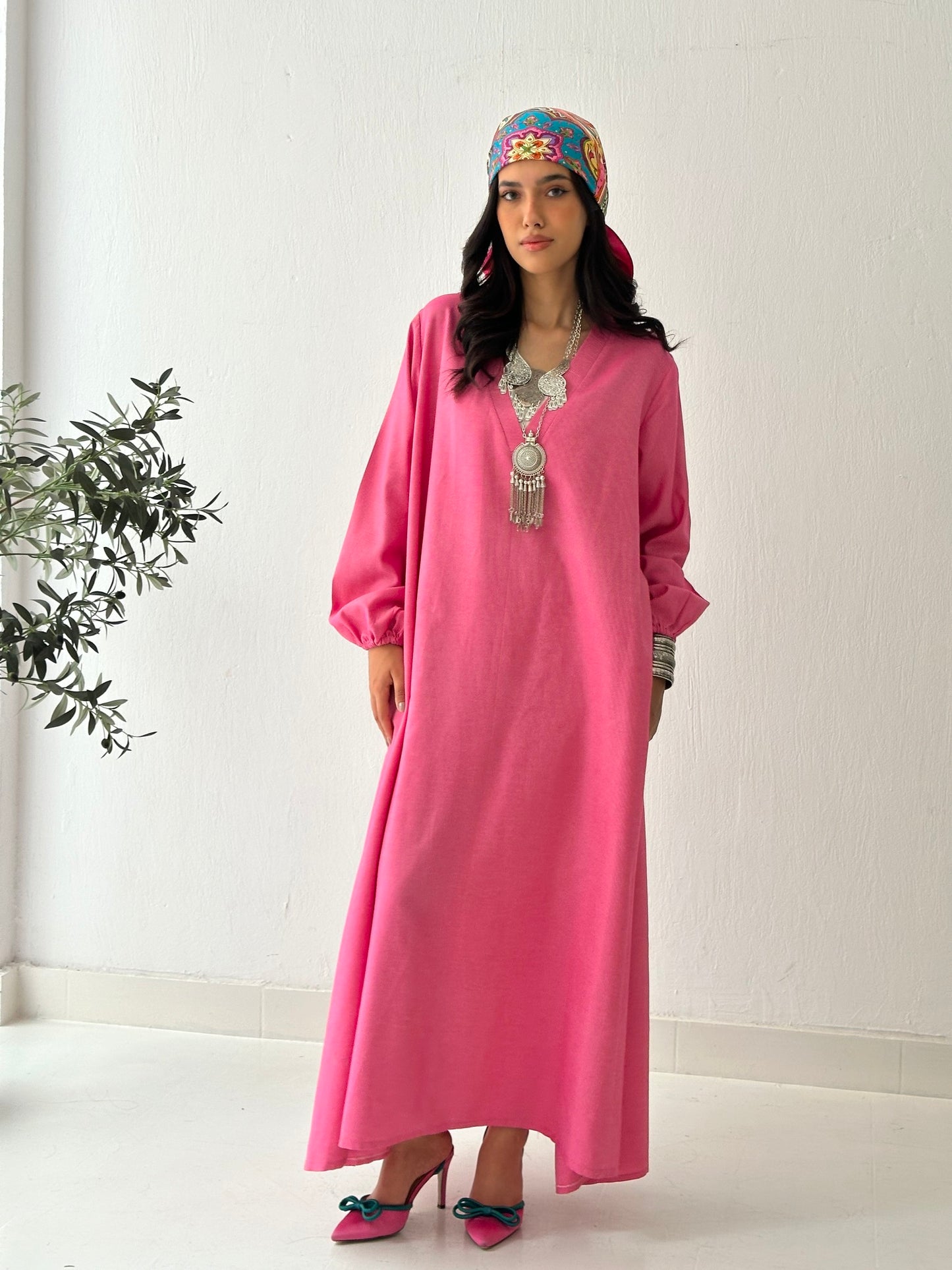 Linen Oxford Dress - Hot Pink